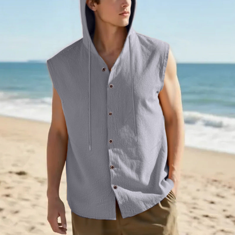 ESTID Herren Ärmelloses Leinenhemd | Sleeveless Hoodie Shirt Ansicht 8 – Shirt – ESTID