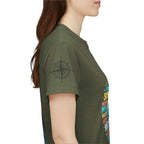 Strandurlaub T-Shirt – Retro Sonnenuntergang mit Palmen & ‚Urlaub‘ Wortwolke