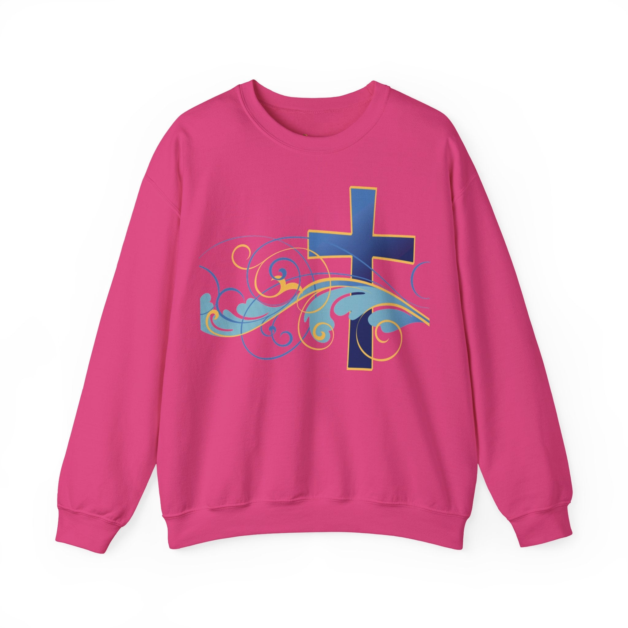 ESTID Unisex Crewneck Pullover | Blaues Kreuz & Wellen-Ornament Ansicht 15 – Sweatshirt – ESTID
