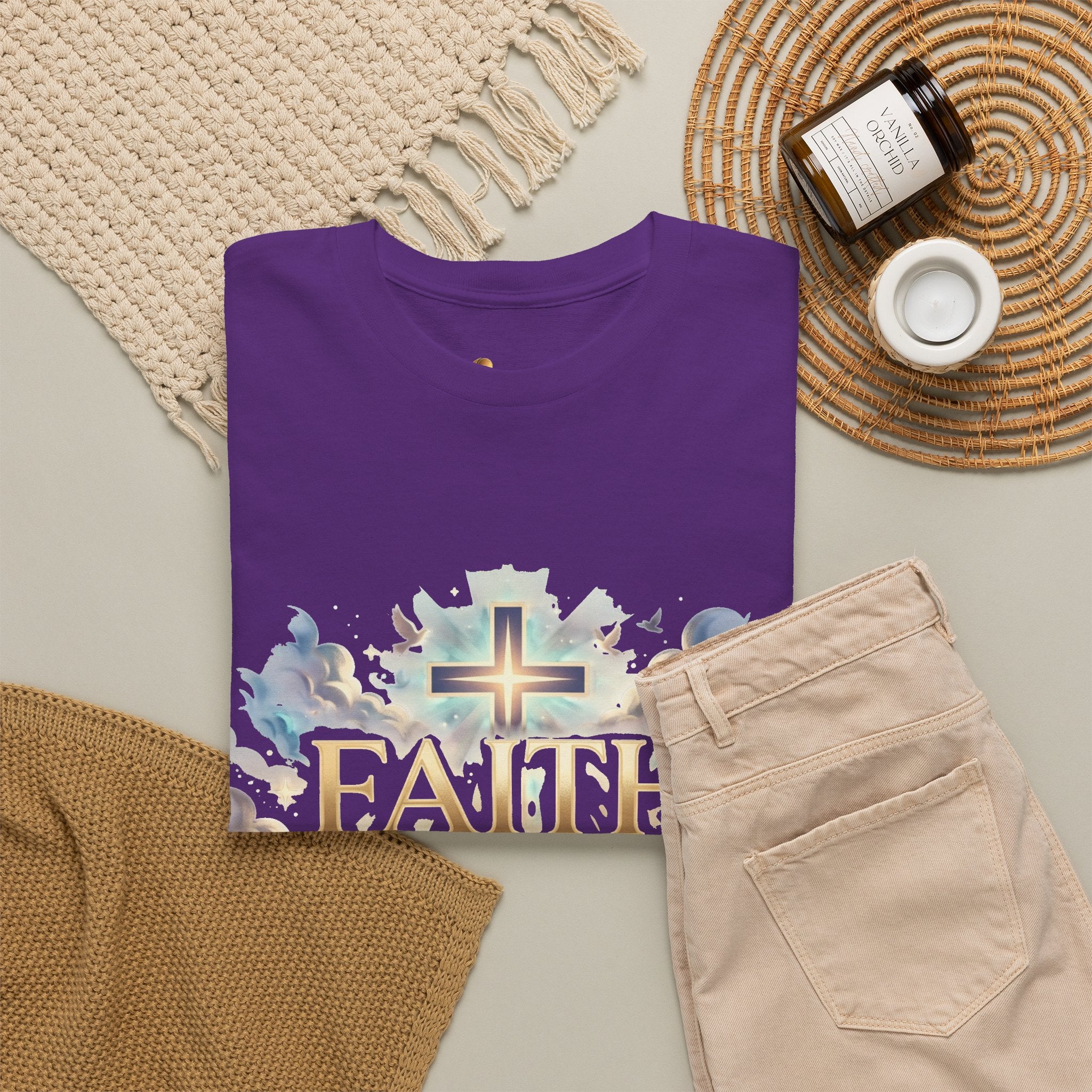Faith Over Fear T-Shirt – Inspirierendes christliches Shirt mit Kreuz & Wolken