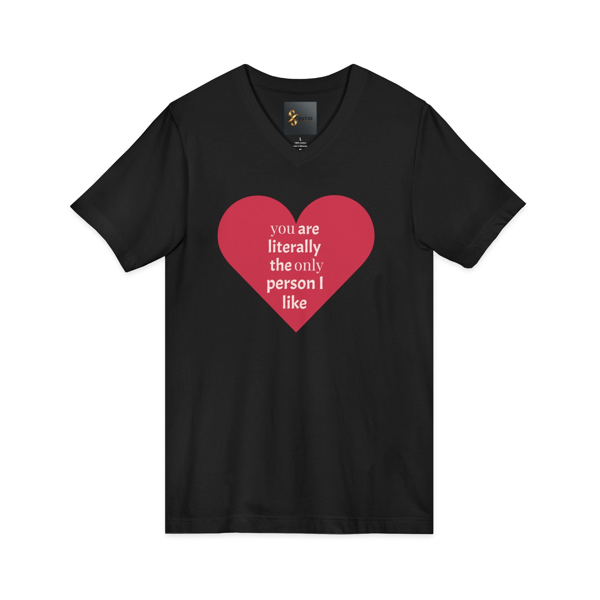 ESTID Damen Bio-Cotton Shirt | V-Ausschnitt mit Herz & Spruch-Print Ansicht 6 – V-neck – ESTID