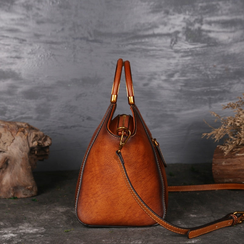 Exklusive Boho Vintage Umhängetasche aus Leder | Cognac, Rot, Schwarz Ansicht 5 – Produkt – ESTID