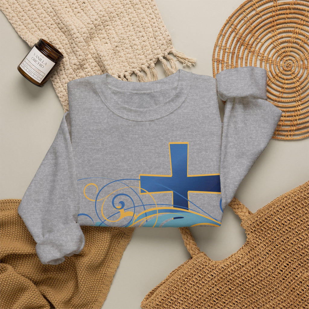 ESTID Unisex Crewneck Pullover | Blaues Kreuz & Wellen-Ornament Ansicht 26 – Sweatshirt – ESTID