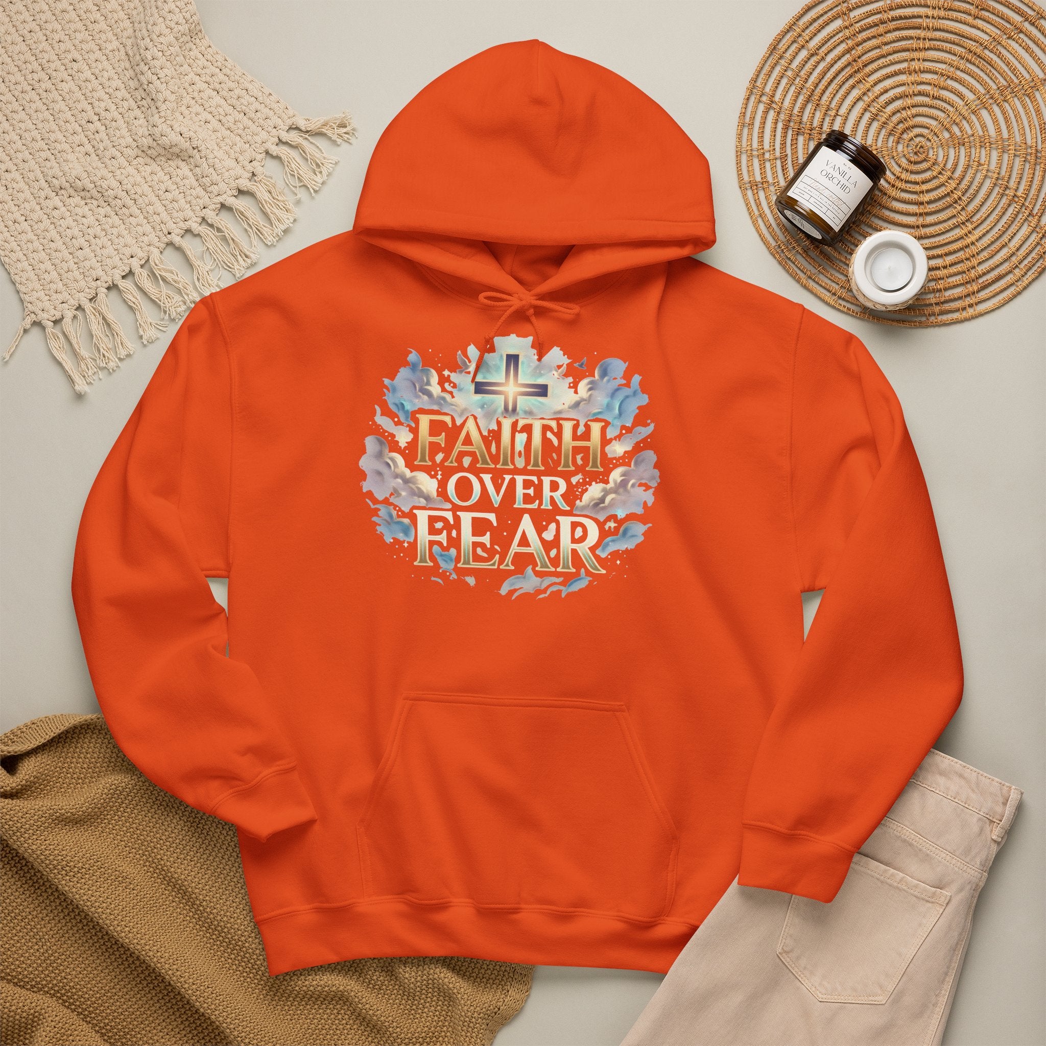 Faith Over Fear Hoodie – Jesus Kreuz Kapuzenpullover | Christliches Sweatshirt