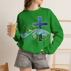 ESTID Unisex Crewneck Pullover | Blaues Kreuz & Wellen-Ornament Ansicht 30 – Sweatshirt – ESTID