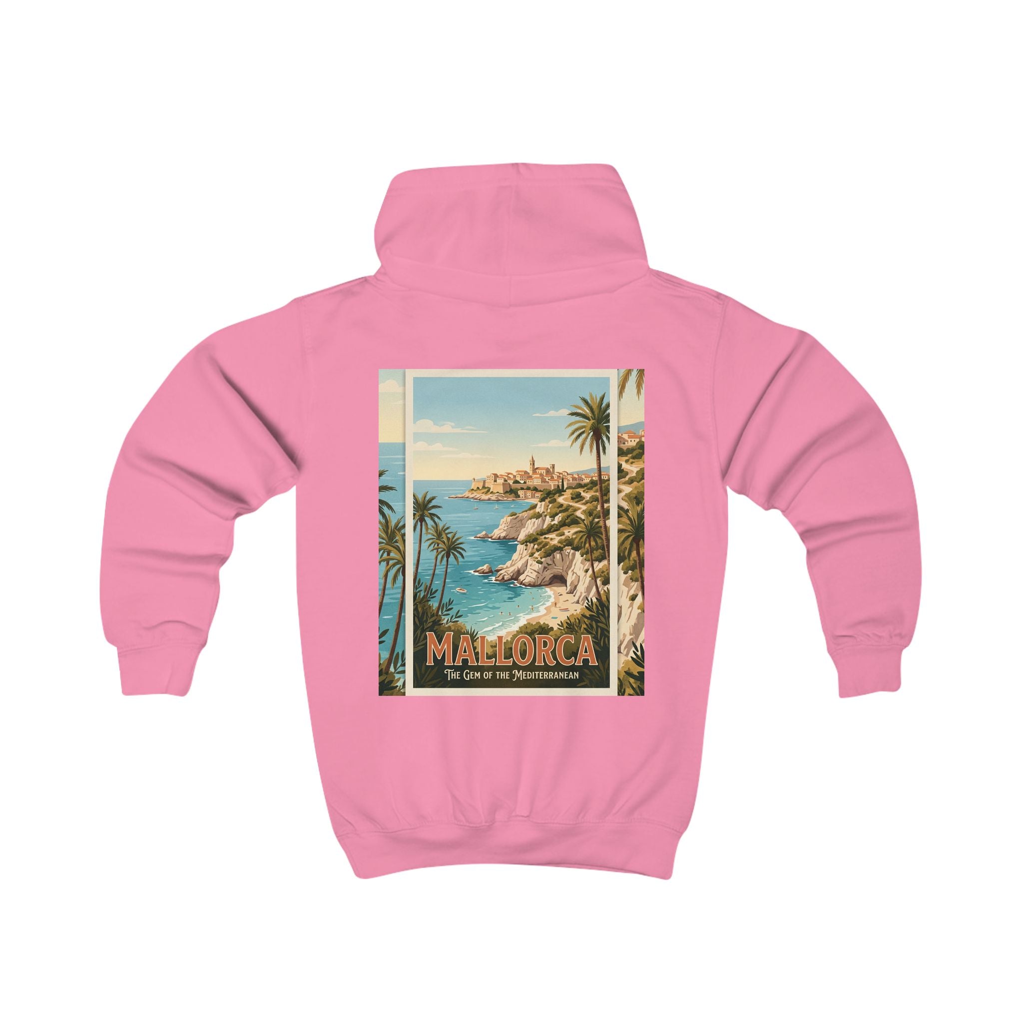 Mallorca Vintage Kinder Hoodie – Retro Reiseplakat Strandmotiv
