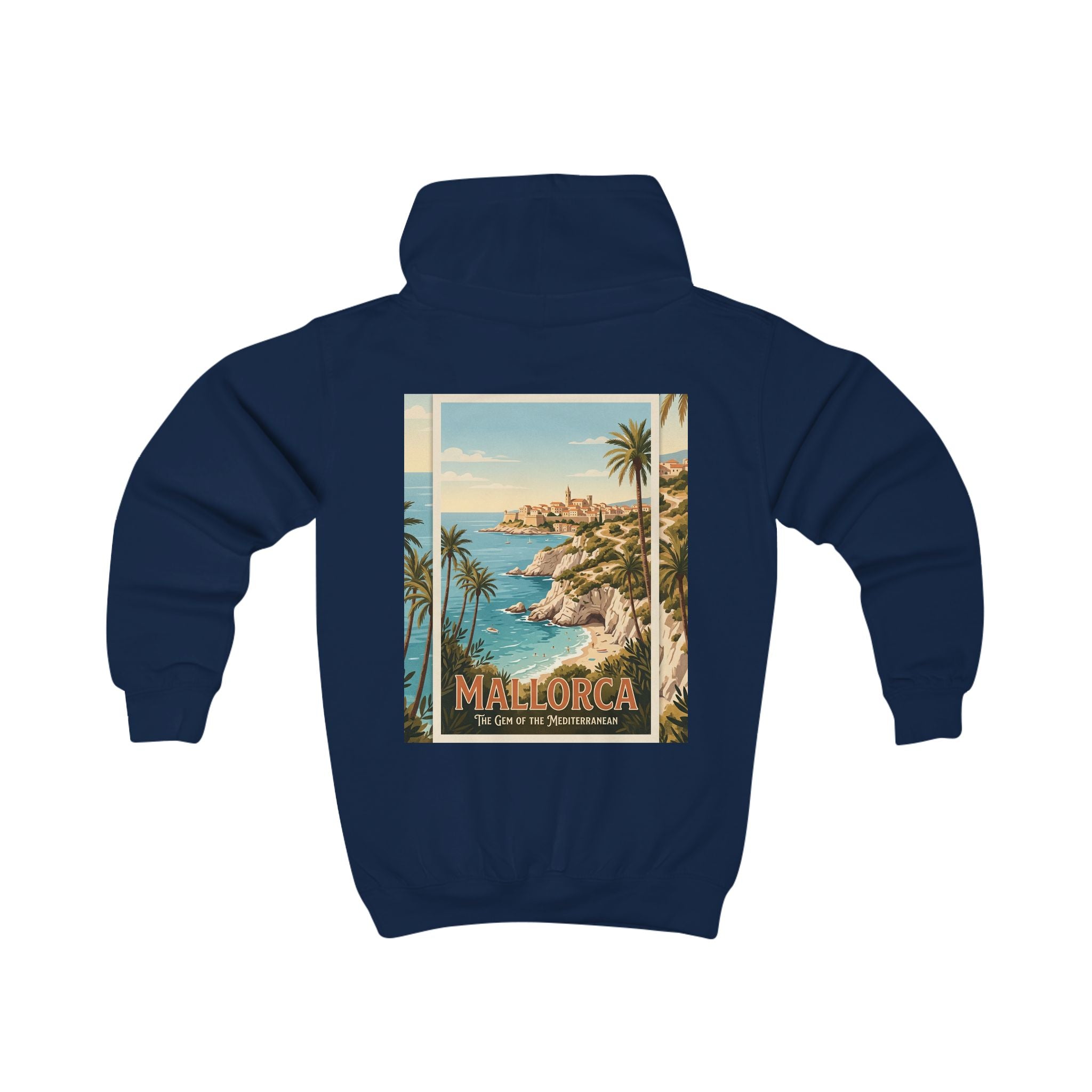 Mallorca Vintage Kinder Hoodie – Retro Reiseplakat Strandmotiv