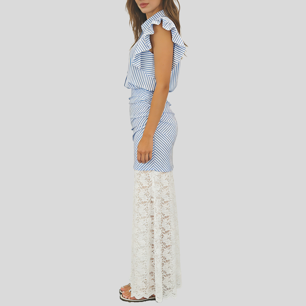 Gestreiftes Sommer-Set Damen | Blusenoberteil & Spitzen-Rock Ansicht 7 – Set – ESTID