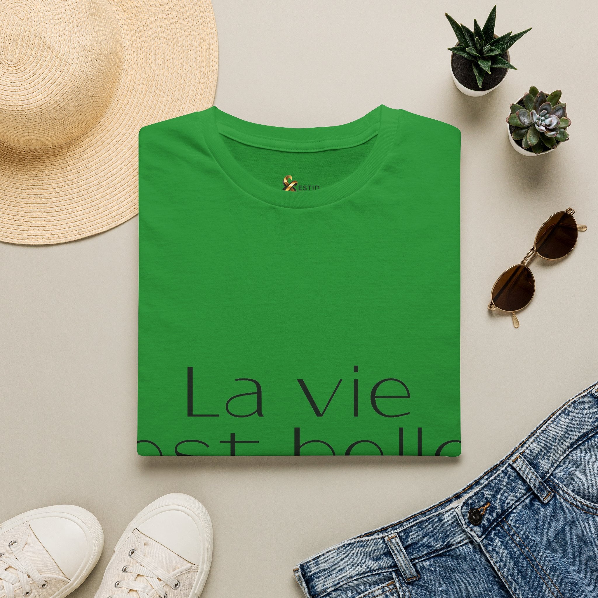ESTID Damen T-Shirt | „La vie est belle“ Typo-Print | Ringgesponnen Ansicht 9 – T-Shirt – ESTID