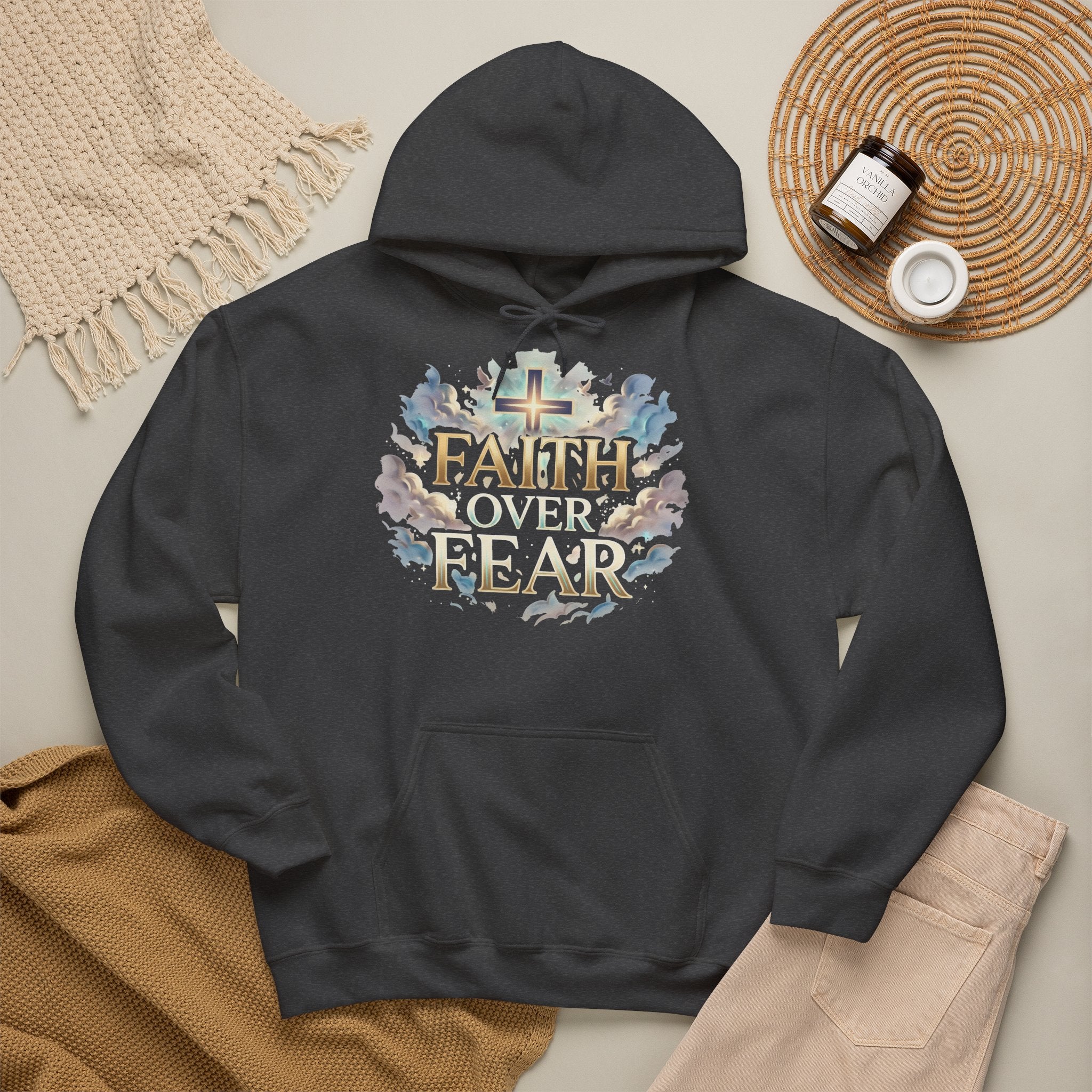 Faith Over Fear Hoodie – Jesus Kreuz Kapuzenpullover | Christliches Sweatshirt