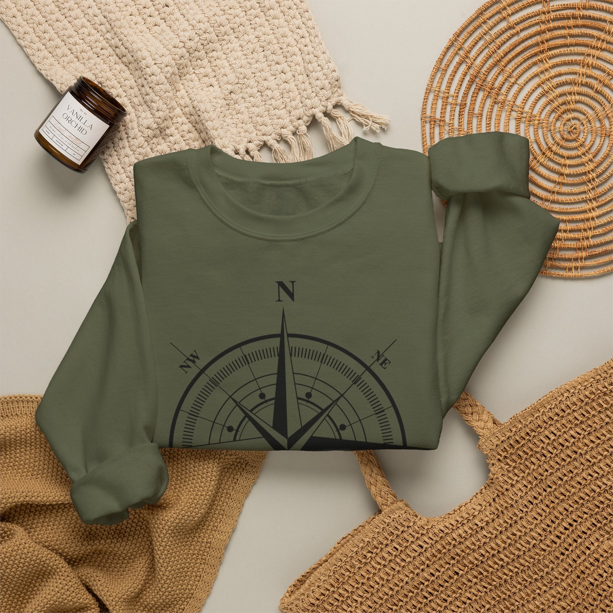 Kompass-Rose Sweatshirt – Nautik Crewneck für Reisende & Entdecker Ansicht 22 – Sweatshirt – ESTID