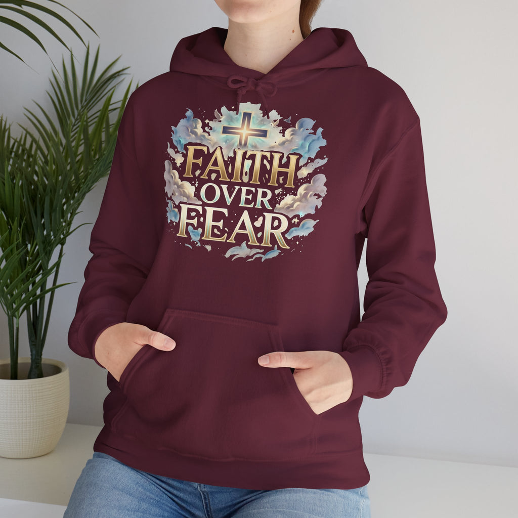 Faith Over Fear Hoodie – Jesus Kreuz Kapuzenpullover | Christliches Sweatshirt