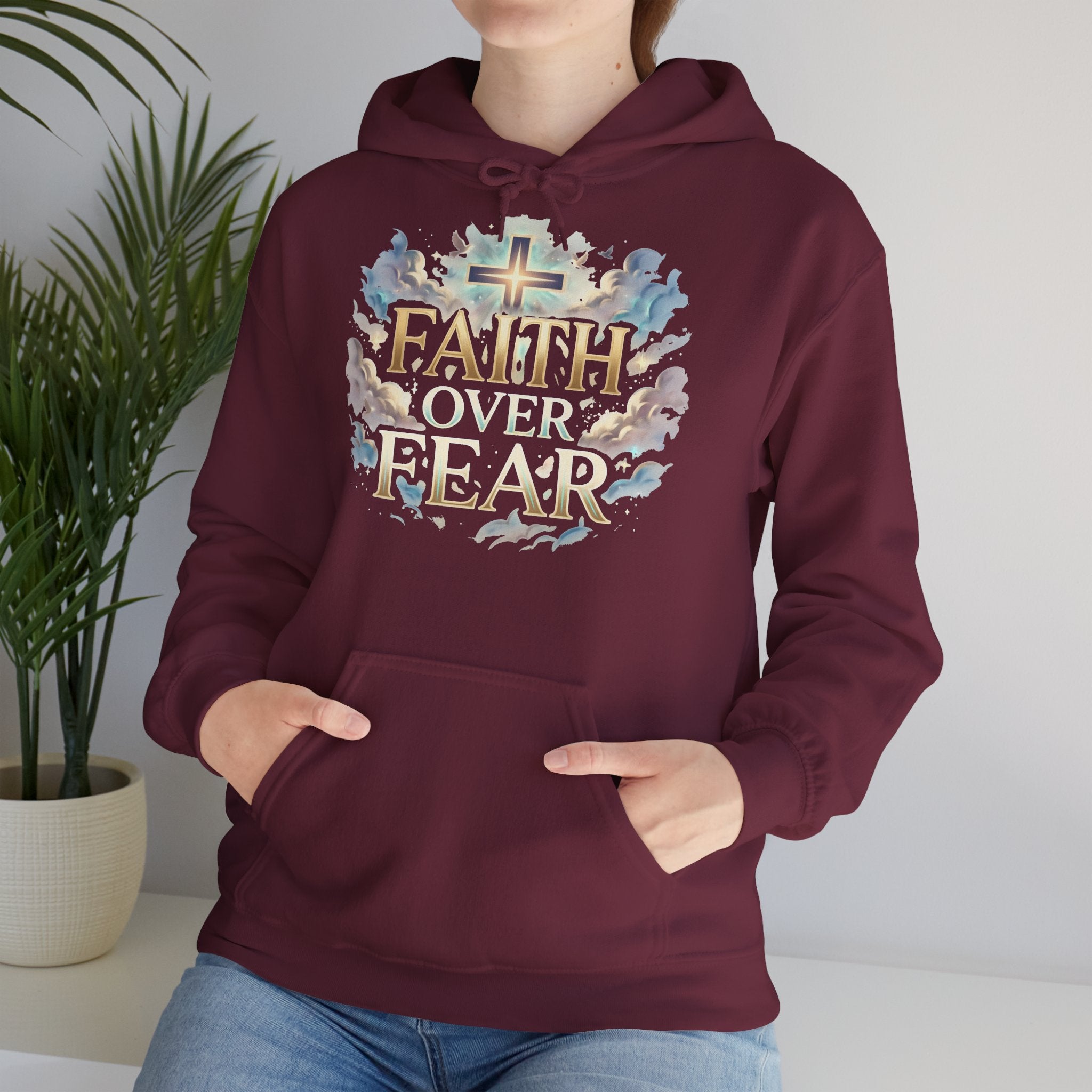 Faith Over Fear Hoodie – Jesus Kreuz Kapuzenpullover | Christliches Sweatshirt