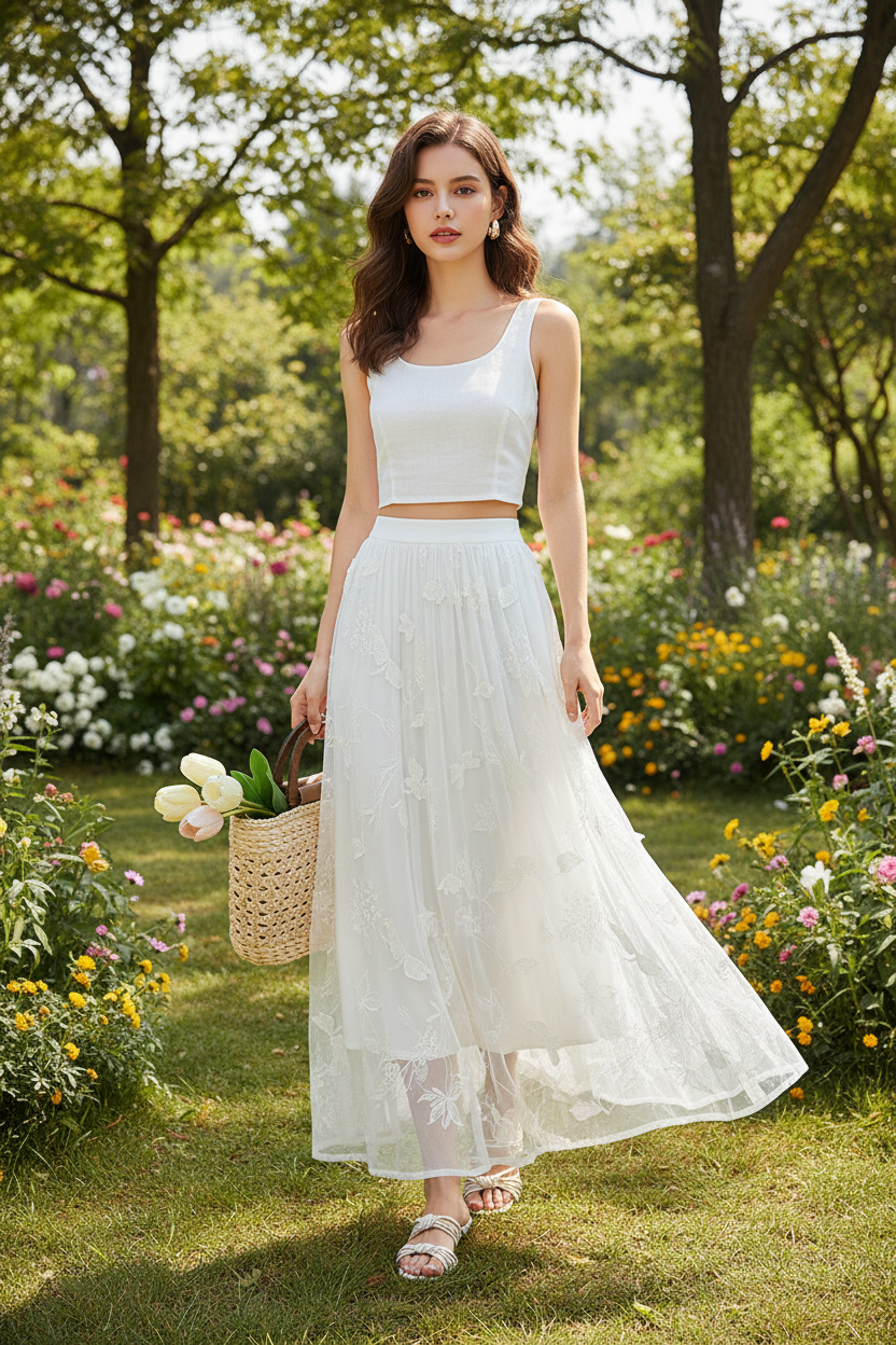 Eleganter Chiffon-Maxirock mit Schmetterlingen | Seiden-Look Detailansicht – Rock – ESTID