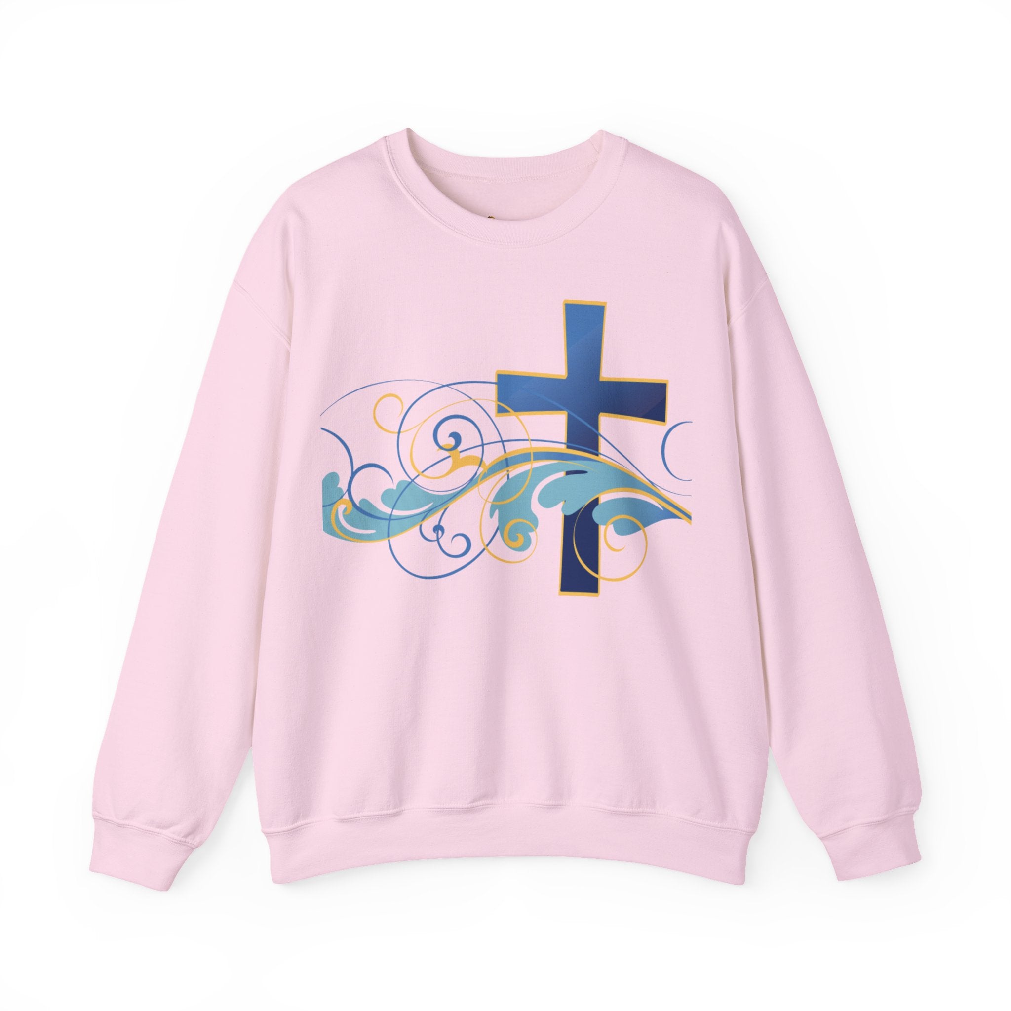 ESTID Unisex Crewneck Pullover | Blaues Kreuz & Wellen-Ornament Ansicht 14 – Sweatshirt – ESTID