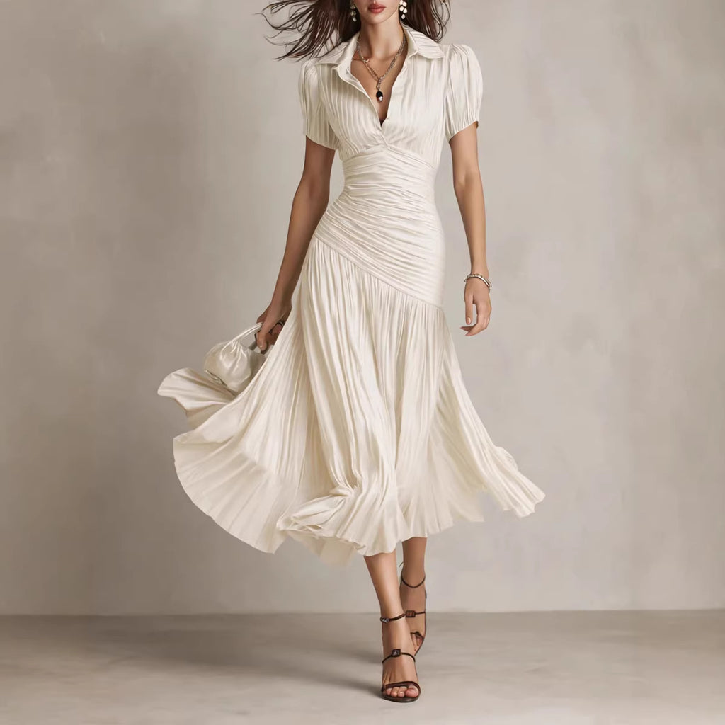 Damen Satin-Optik Plisseekleid | Elegantes Sommer- & Businesskleid Ansicht 6 – Produkt – ESTID
