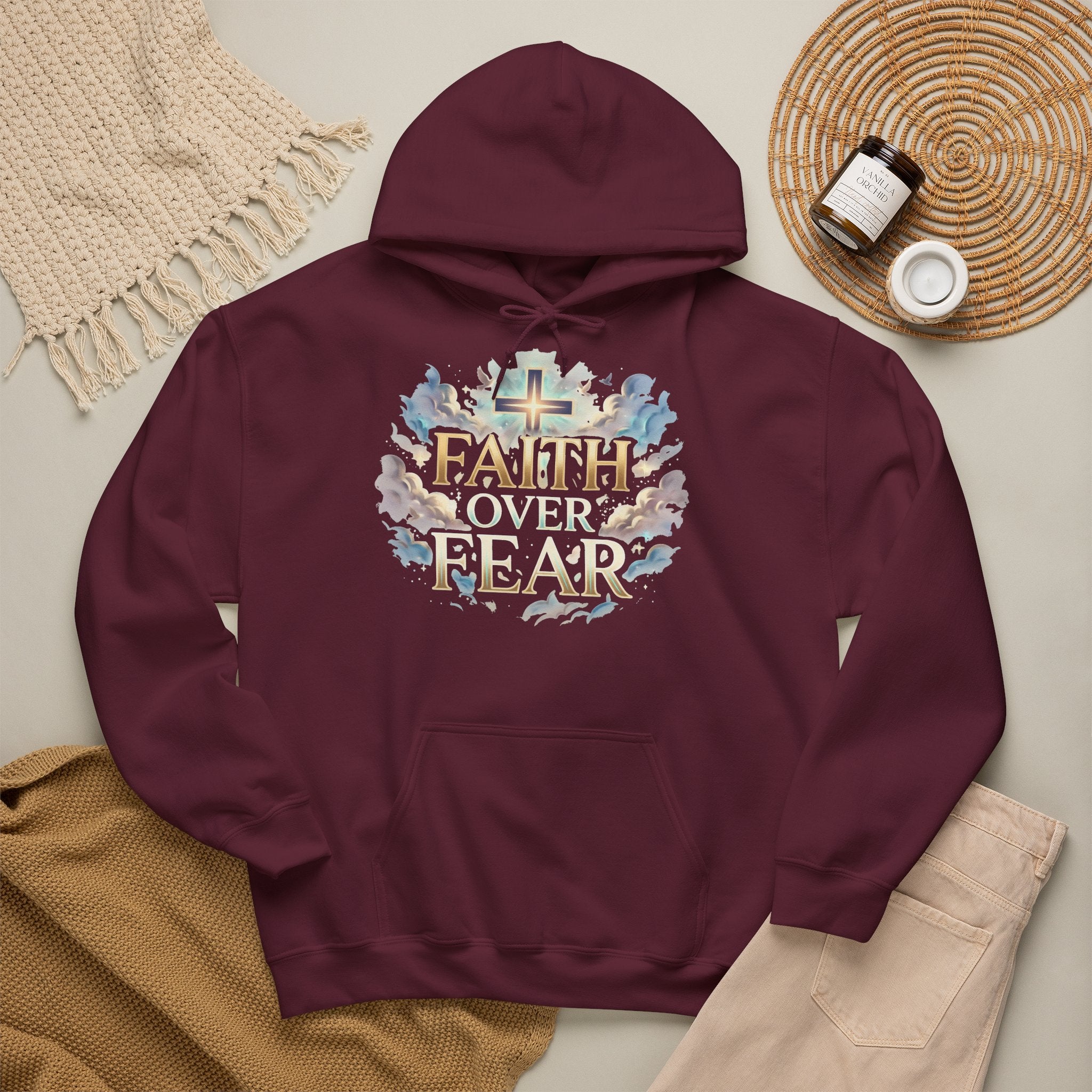 Faith Over Fear Hoodie – Jesus Kreuz Kapuzenpullover | Christliches Sweatshirt
