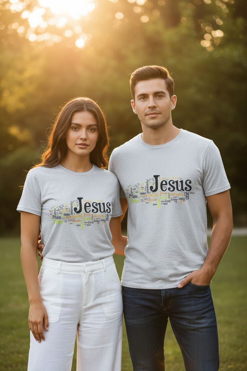 ESTID Unisex Shirt | Jesus Fisch Bibel Wortwolke Detailansicht – T-Shirt – ESTID