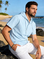 ESTID Herren Kurzarm Leinen-Kapuzenshirt | Linen-Blend Henley Shirt Ansicht 6 – Shirt – ESTID