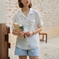 ESTID Damen Kurzarmhemd | Cotton-Linen Reverskragen Bluse – Shirt – ESTID