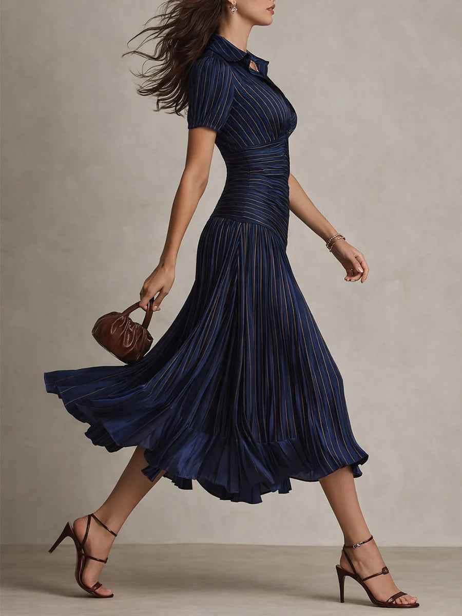 Damen Satin-Optik Plisseekleid | Elegantes Sommer- & Businesskleid Detailansicht – Produkt – ESTID