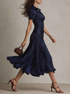 Damen Satin-Optik Plisseekleid | Elegantes Sommer- & Businesskleid Detailansicht – Produkt – ESTID