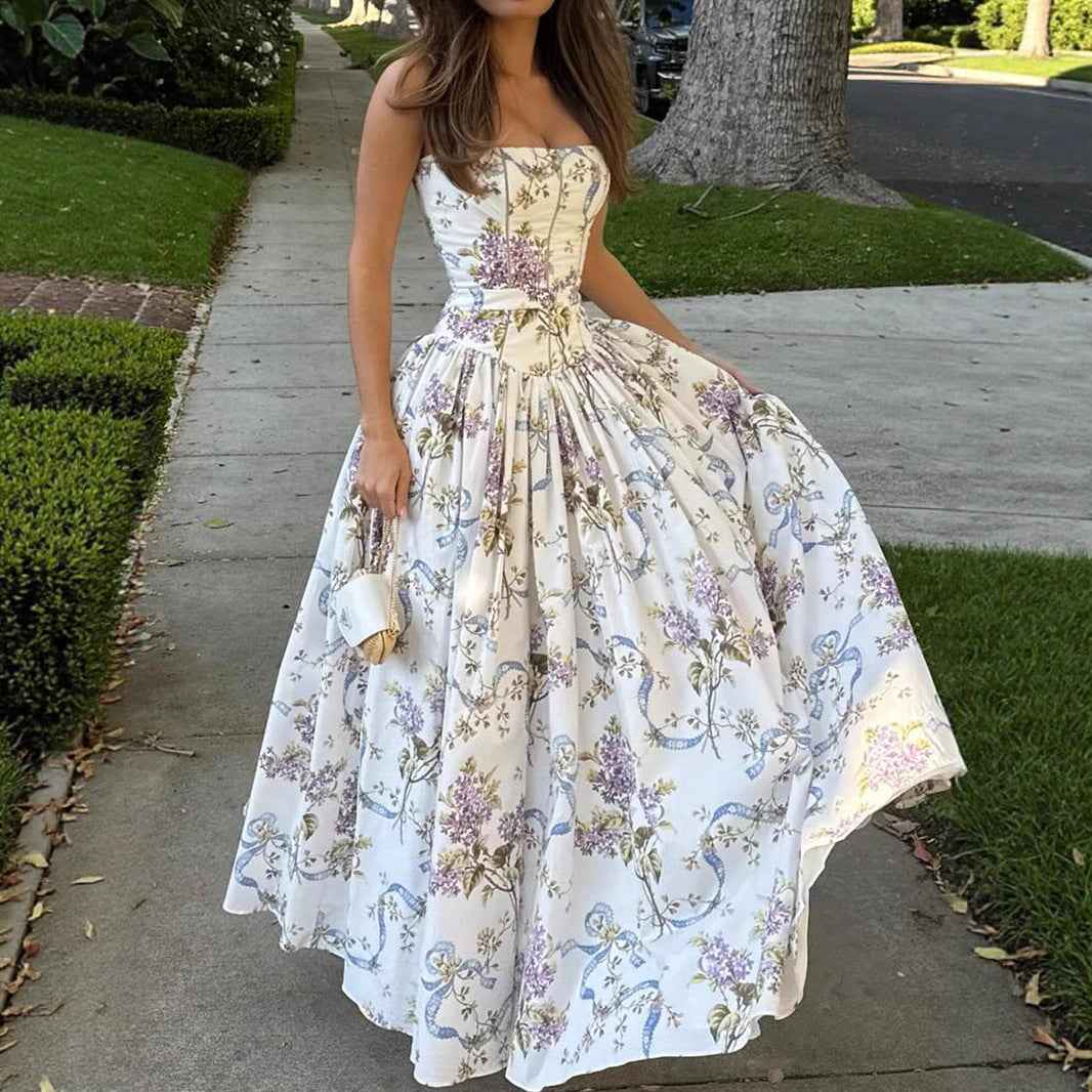 ESTID Damen Maxikleid „Flora Romance“ – Elegantes Corsagenkleid mit floralem Print