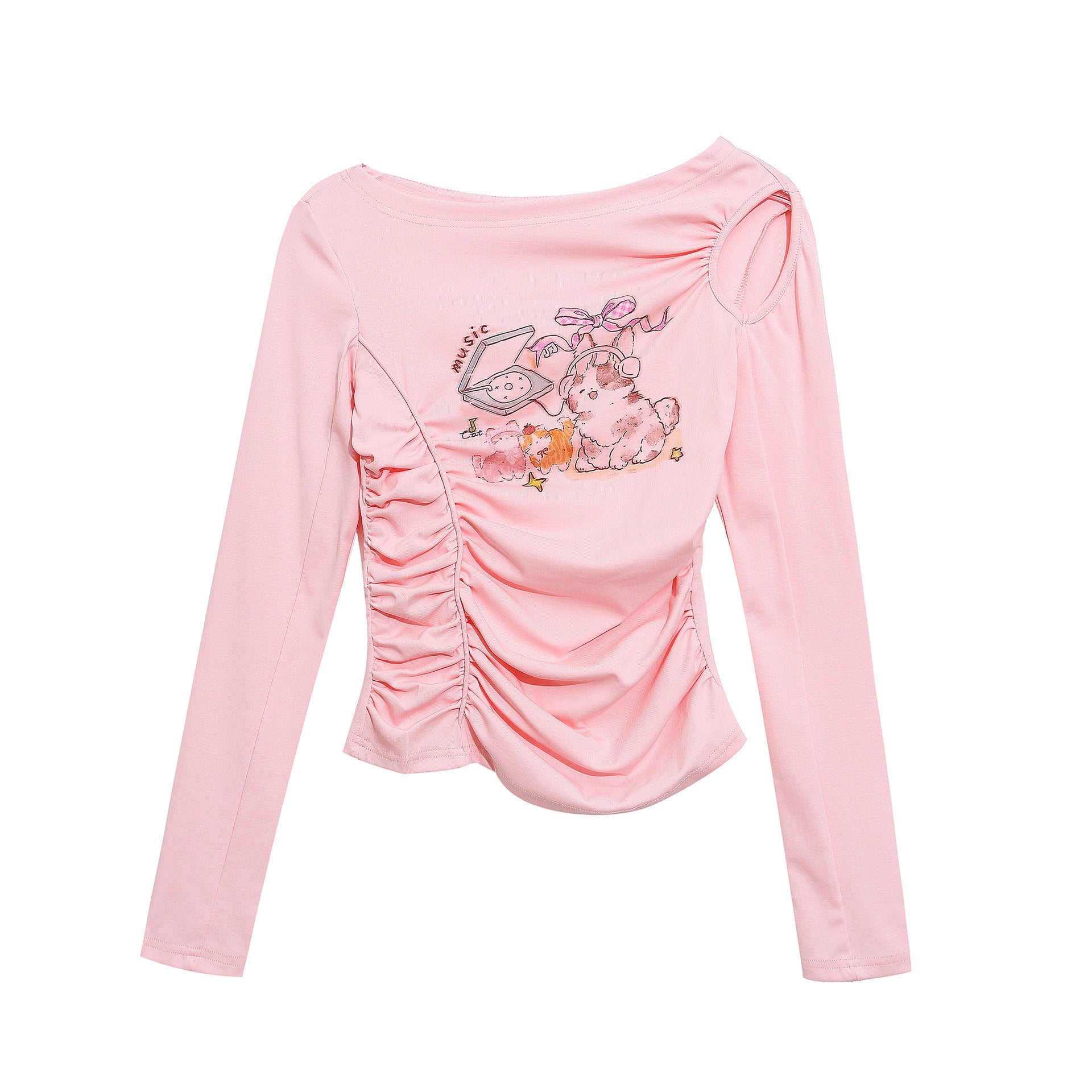 Damen Y2K Baumwoll-Langarmshirt mit Shoulde Ansicht 5 – Bluse – ESTID