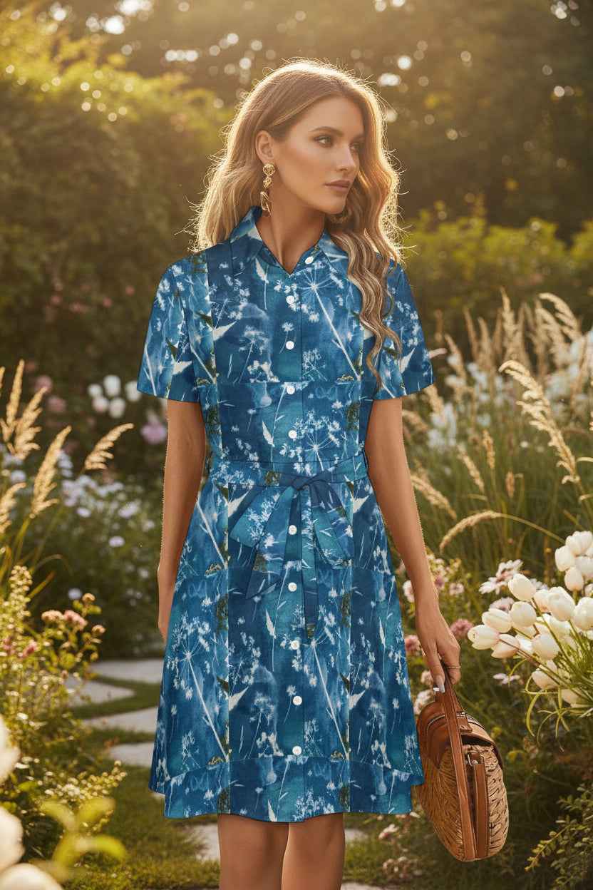 Kniekurzes Kurzarmkleid mit Pusteblumen ESTID – kleid – ESTID