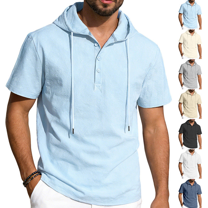 ESTID Herren Kurzarm Leinen-Kapuzenshirt | Linen-Blend Henley Shirt Ansicht 10 – Shirt – ESTID