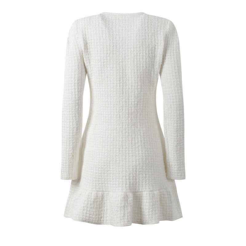 Elegantes Damen Woll-Tweedkleid Weiß Ansicht 4 – Kleid – ESTID