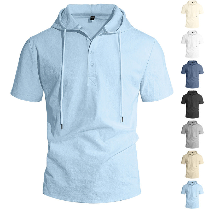 ESTID Herren Kurzarm Leinen-Kapuzenshirt | Linen-Blend Henley Shirt Ansicht 11 – Shirt – ESTID