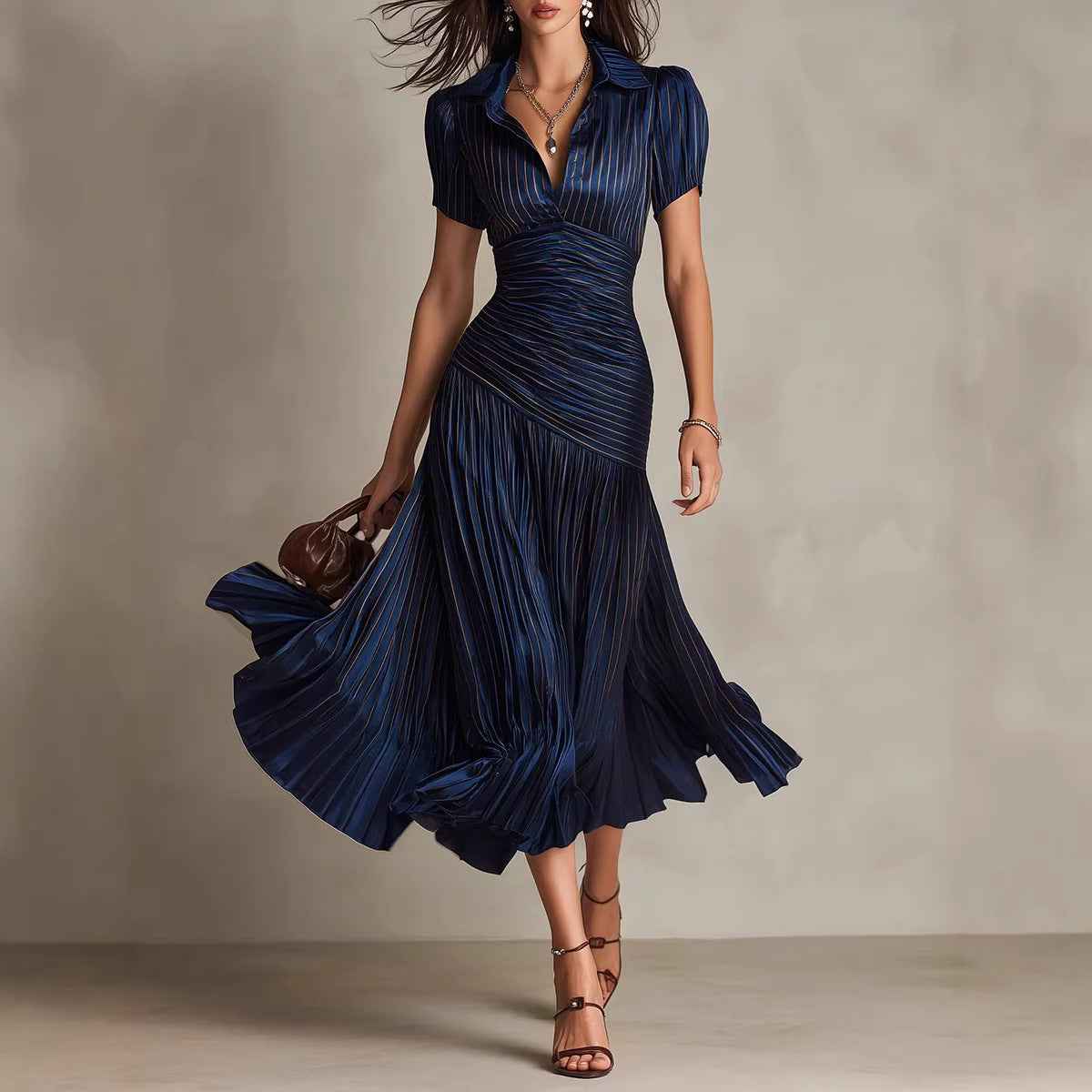 Damen Satin-Optik Plisseekleid | Elegantes Sommer- & Businesskleid – Produkt – ESTID