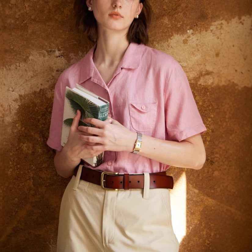 ESTID Damen Kurzarmhemd | Cotton-Linen Reverskragen Bluse Ansicht 3 – Shirt – ESTID