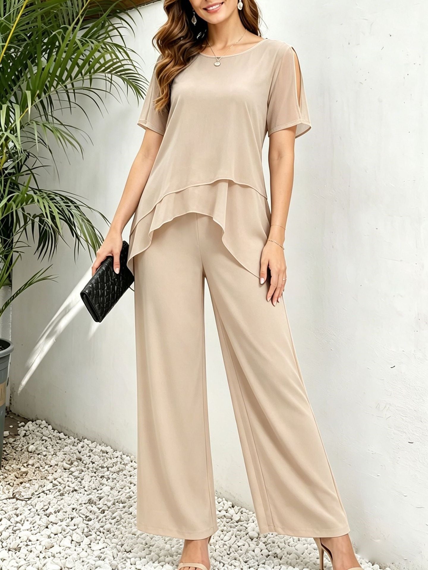 Festlicher Damen 2-Teiler | Lagen-Oberteil & Weite Hose Ansicht 6 – Kombination – ESTID
