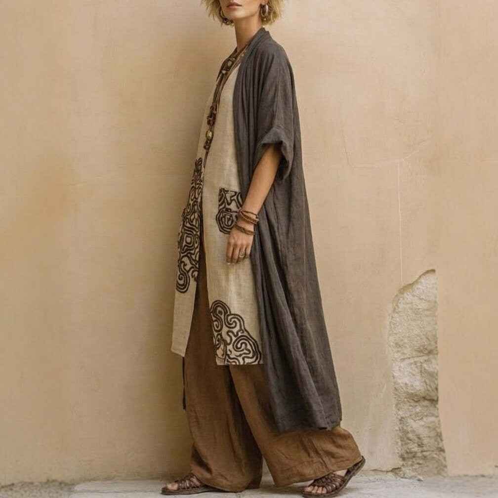 Bohemian Zweiteiler Set: Lange Tunika & Weite Hose – set – ESTID