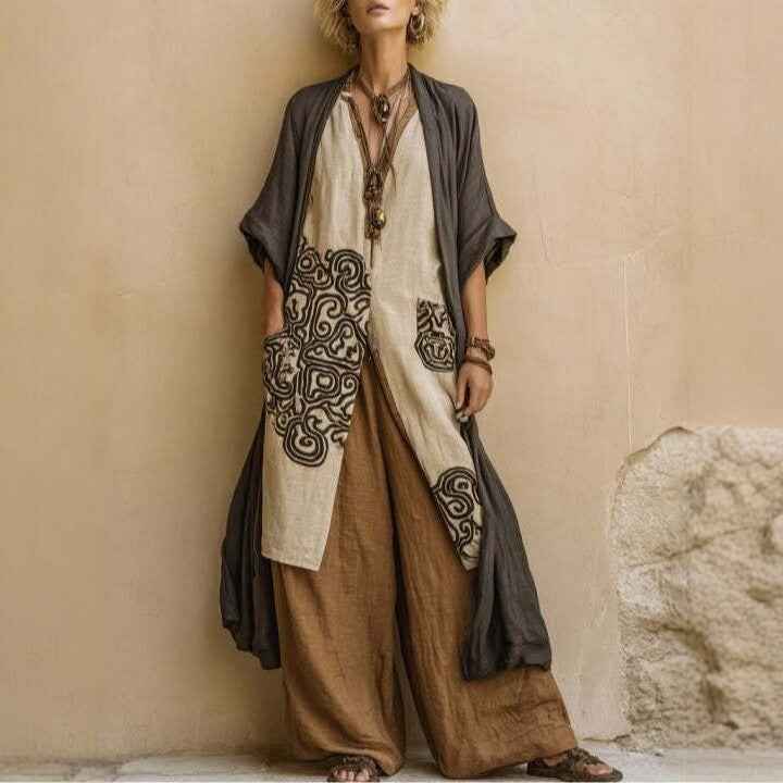 Bohemian Zweiteiler Set: Lange Tunika & Weite Hose Detailansicht – set – ESTID