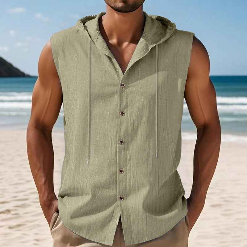 ESTID Herren Ärmelloses Leinenhemd | Sleeveless Hoodie Shirt Ansicht 3 – Shirt – ESTID