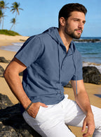 ESTID Herren Kurzarm Leinen-Kapuzenshirt | Linen-Blend Henley Shirt Ansicht 7 – Shirt – ESTID