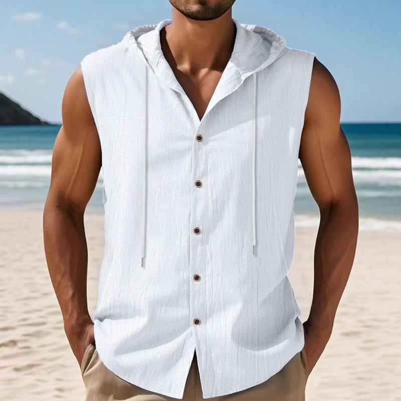 ESTID Herren Ärmelloses Leinenhemd | Sleeveless Hoodie Shirt Ansicht 4 – Shirt – ESTID