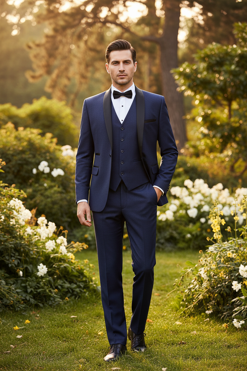 Herren Slim Fit Anzug Set 3-teilig | Schalkragen Tuxedo für Hochzeit & Gala Ansicht 4 – anzug – ESTID