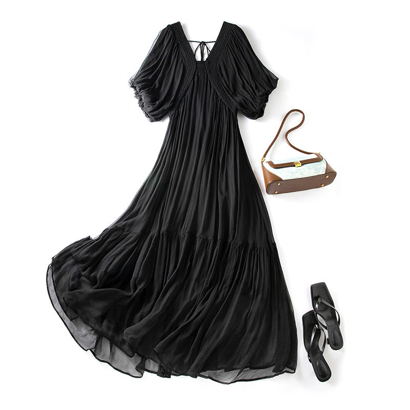 Damen Seidenkleid mit Puffärmeln | Luftsüßes Boho Maxikleid Ansicht 12 – Kleid – ESTID