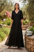 Damen Seidenkleid mit Puffärmeln | Luftsüßes Boho Maxikleid Ansicht 10 – Kleid – ESTID