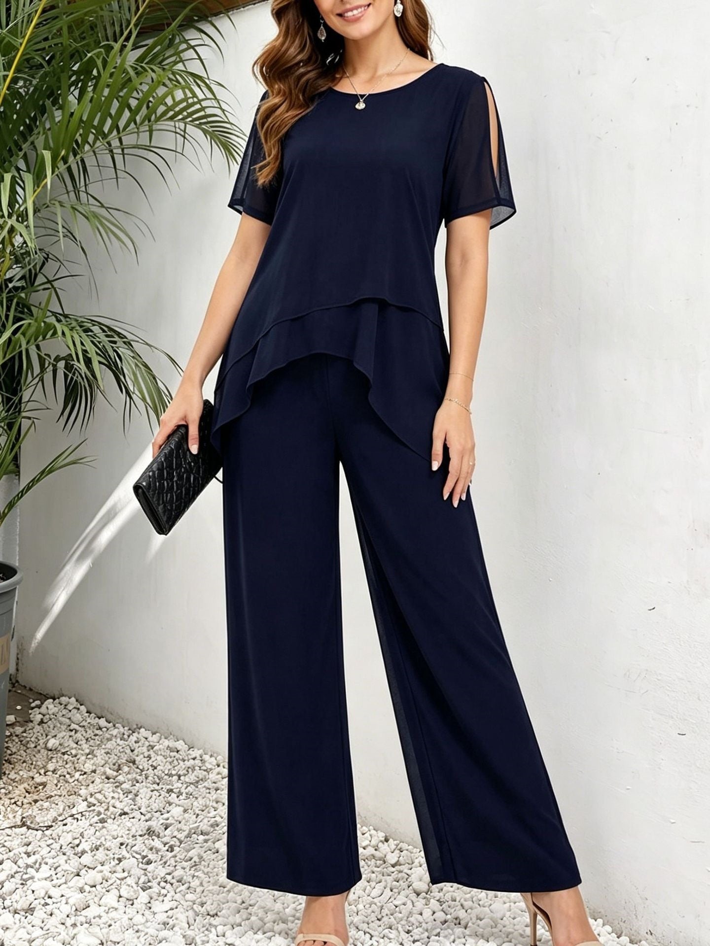 Festlicher Damen 2-Teiler | Lagen-Oberteil & Weite Hose Ansicht 5 – Kombination – ESTID