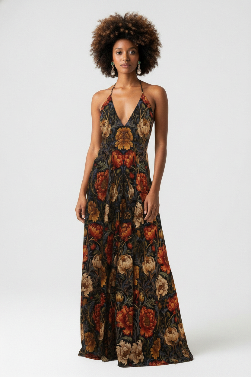 Florales Neckholder-Maxikleid Ansicht 4 – Halterneck backless dress – ESTID