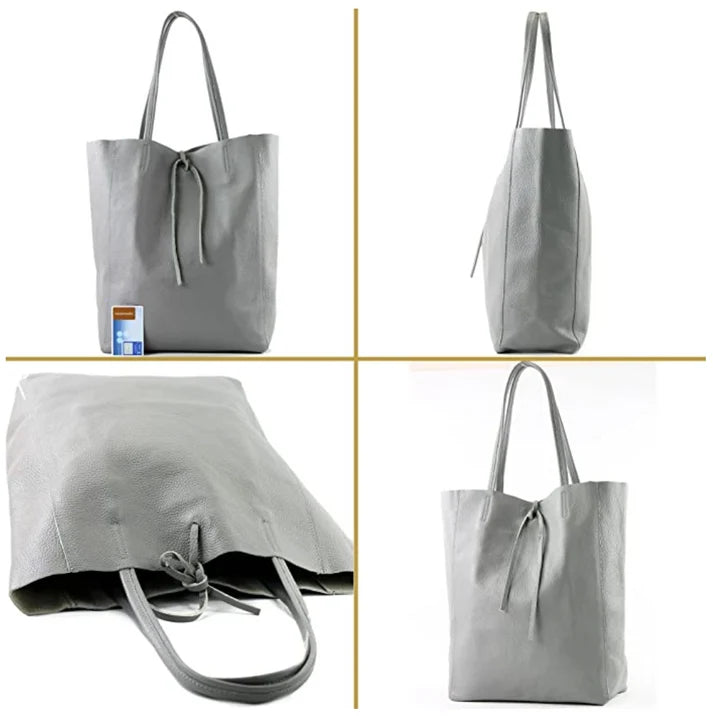 Leder-Schultertasche mit Doppelgriff, großer Shopper mit Ledertasche im Innenraum Ansicht 3 – Handtasche – ESTID