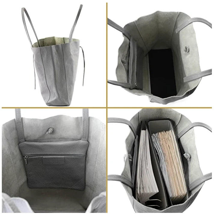 Leder-Schultertasche mit Doppelgriff, großer Shopper mit Ledertasche im Innenraum Detailansicht – Handtasche – ESTID