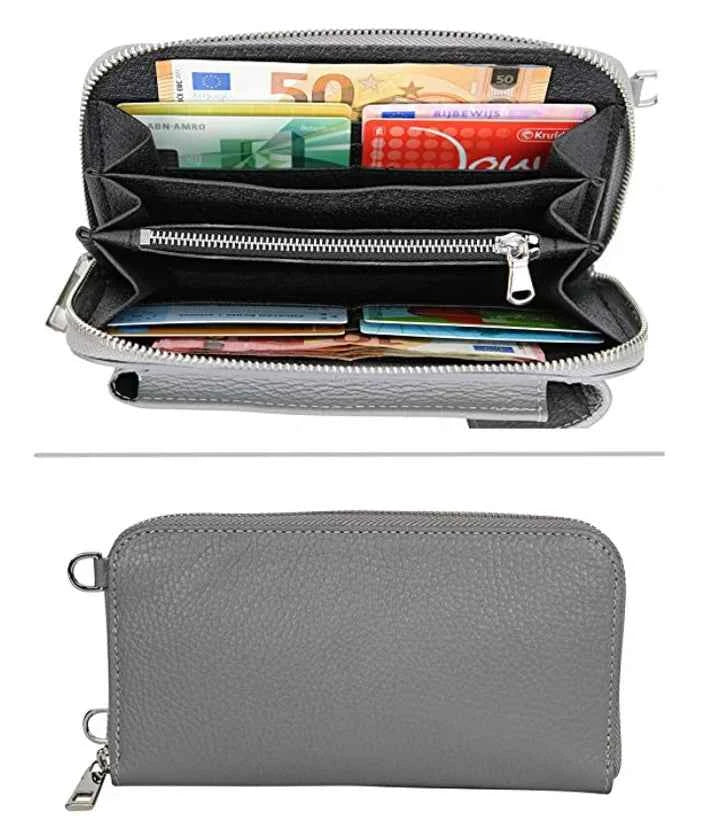 Multifunktionale Umhängetasche, Echtleder-Geldbörse, Handytasche, passend für Handys bis zu 6,7 Zoll