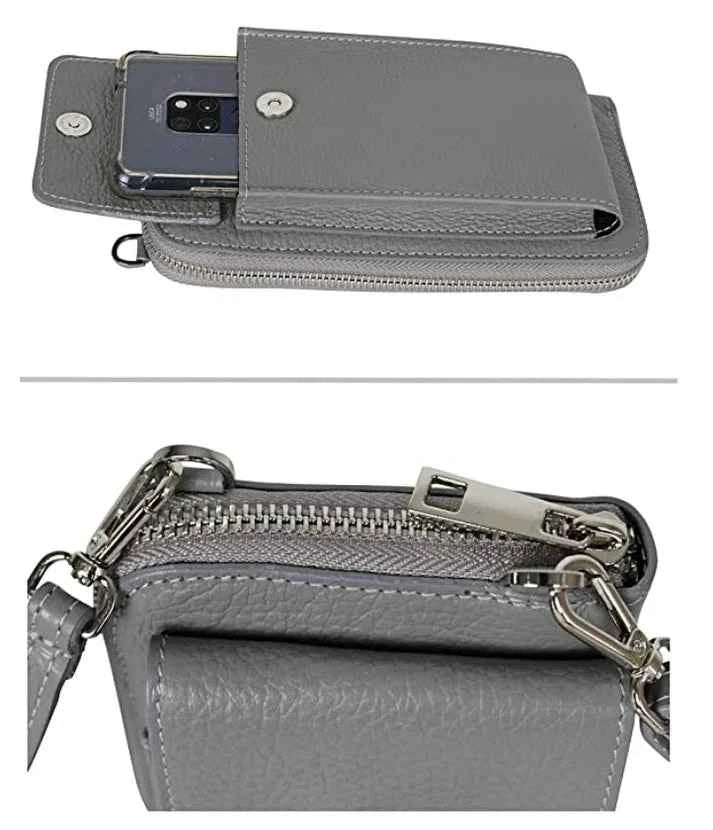 Multifunktionale Umhängetasche, Echtleder-Geldbörse, Handytasche, passend für Handys bis zu 6,7 Zoll