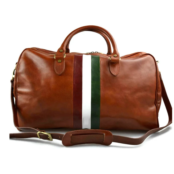 Reisetasche aus Leder für Damen und Herren, Reisetasche, Sporttasche, italienische Flagge, Reisetasche, echtes Leder,